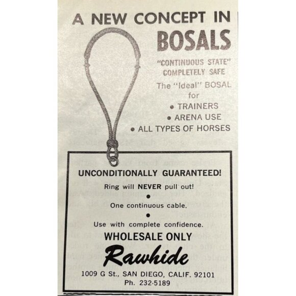 Rawhide Bosals Vintage Mini Print Ad 1970s Horse Trainers Arena Use San Diego CA - Picture 6 of 6
